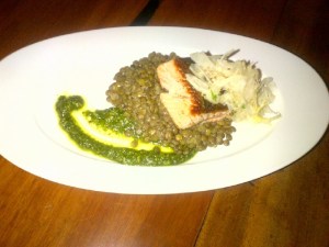 Salmon with Lentils and Apple Fennel Slaw