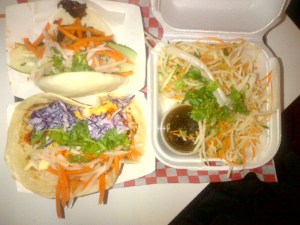 Tacos and Steamed Bun with Jicama Salad