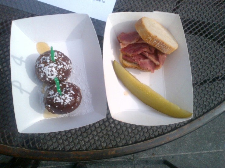 Caplansky's Smoked Meat Sandwich with Maple Beef-Bacon Donuts