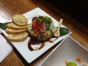 Red tuna & Black tiger prawn avocado tartar $10.80