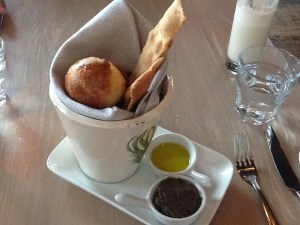 House-Made Bread with EVOO and Charred Eggplant $4