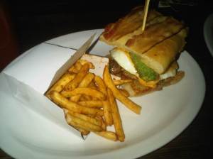 The pig and the egg $12.95 with infamous garlic fries ($2 upcharge)