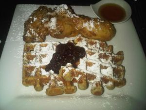 Yardbird with waffles and bourbon maple sugar $16