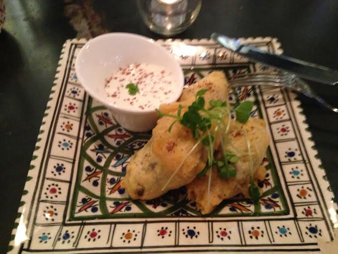 Eggplant Kibbeh Zucchini Flower + Chickpea Batter $14