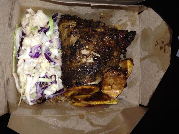 Jerk Chicken with Rice/Peas and Slaw $9.45