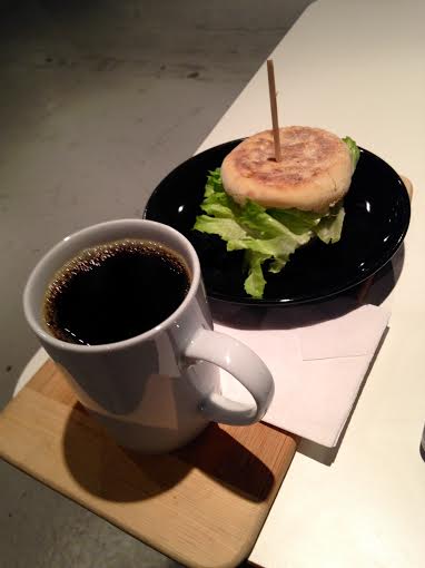 Salute Breakfast Sandwich and a Decaf Coffee