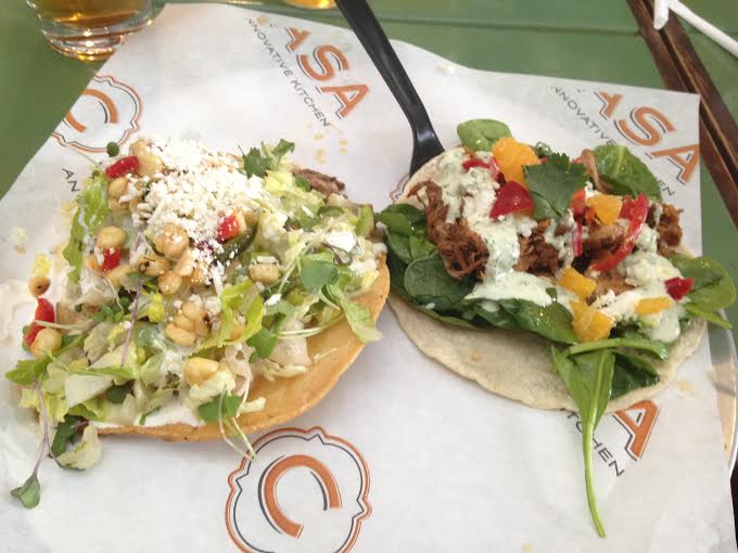 Pork Carnita Tostada ($5.75) and Rotisserie Duck Taco ($8.00)